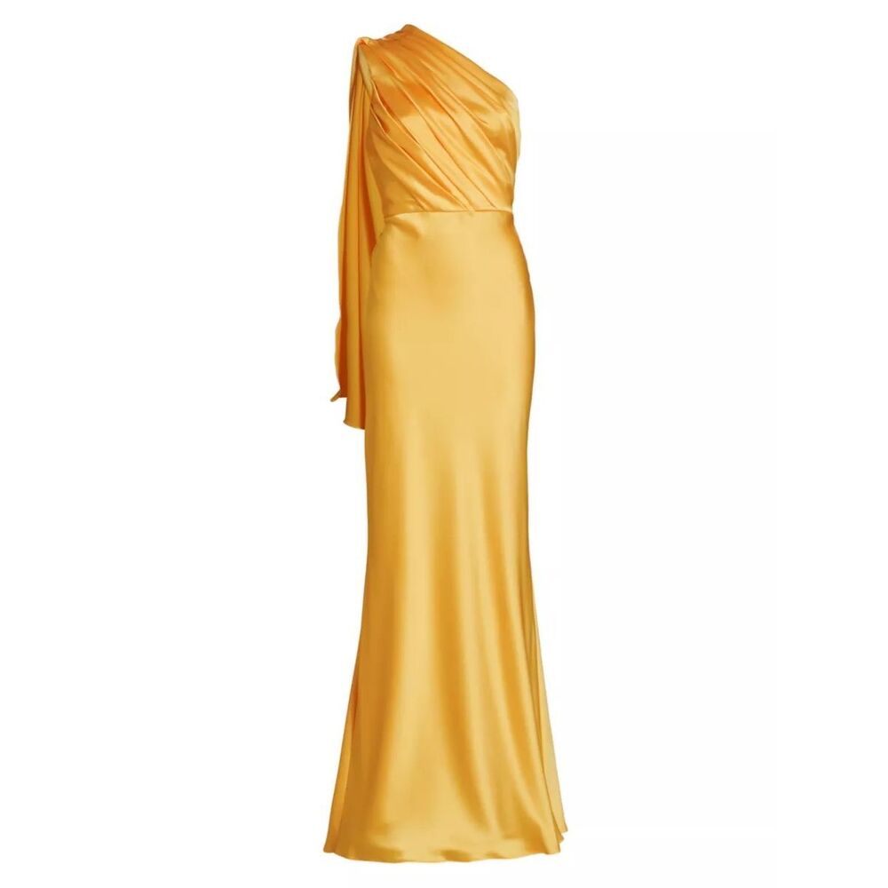 NWT Amsale Satin Draped One-Shoulder Gown Size 12 $750